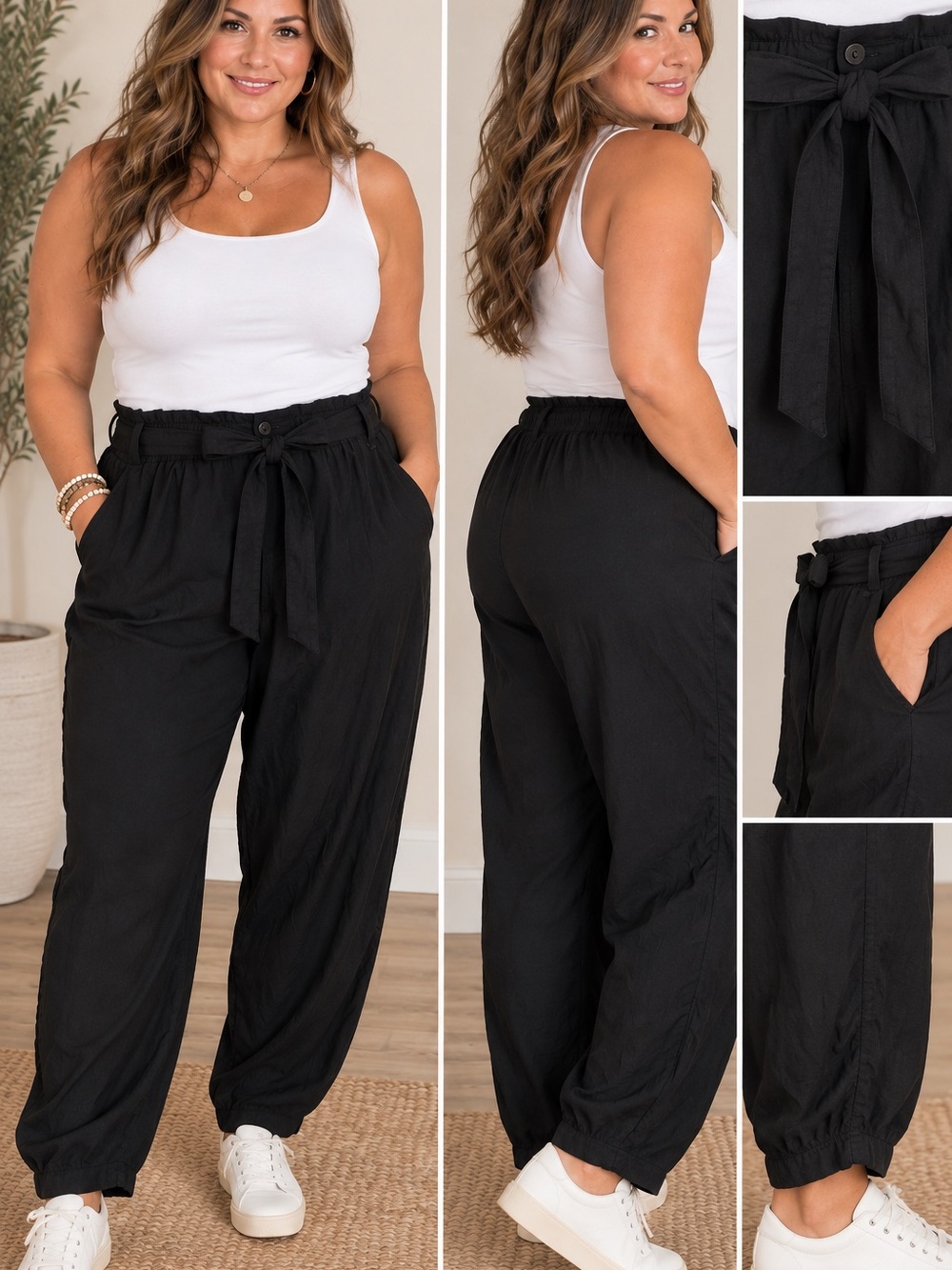 Knox Rose Black Tie-Waist Jogger Pants